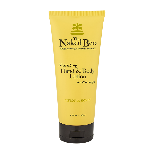 Naked Bee Citron & Honey Hand & Body Lotion 6.7 oz with aloe, sunflower oil, and honey for hydrated, healthy skin.
