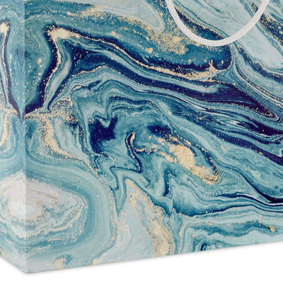 7.7" Blue, Green and Gold Marbled Medium Horizontal Gift Bag