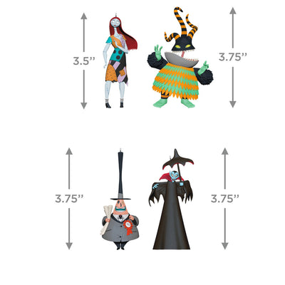 Set of four Nightmare Before Christmas Halloween ornaments with Sally, Mayor, Harlequin Demon, and Vampire characters

