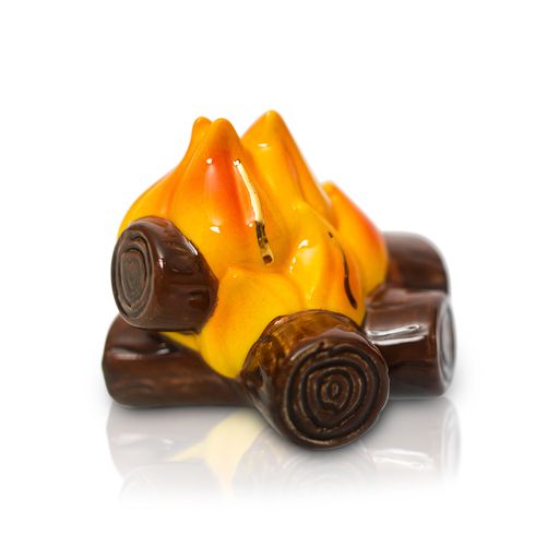 Nora Fleming bonfire mini with sculpted flames and logs; cozy fire-themed accent for gatherings; hand wash only.

