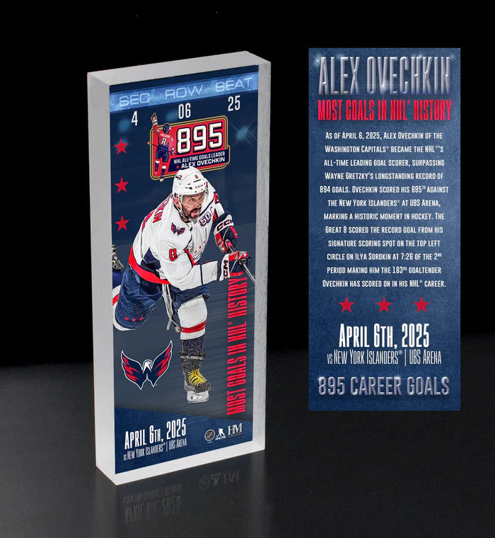 Alex Ovechkin NHL 895 Goals Record 3D Acrylic Ticket Block