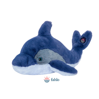 Fahlo Odyssey Dolphin Plush toy supports marine conservation, includes dolphin tracking and real photo, soft and eco-friendly.
