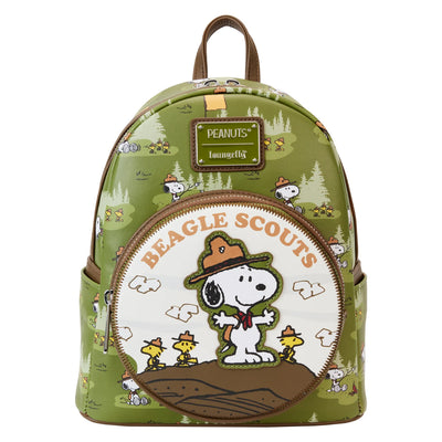 A green backpack with Snoopy and Woodstock on the front from Peanuts  pen_spark