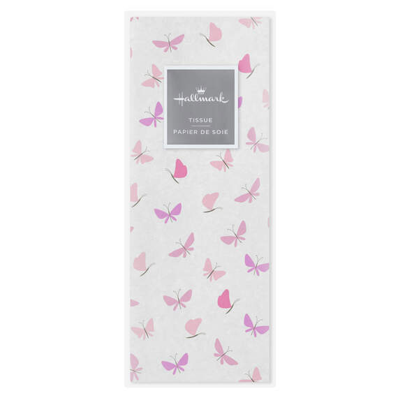 Pink Butterflies on White Tissue Paper, 6 sheets
