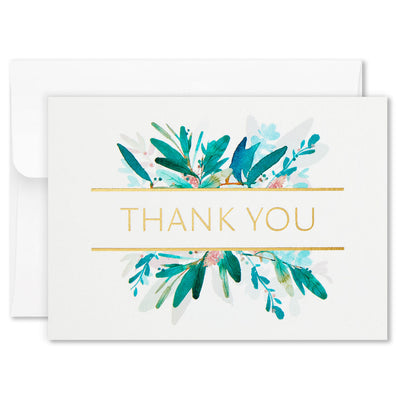 Assorted floral thank you note cards in six designs, box of 24 with envelopes, includes foil accents.