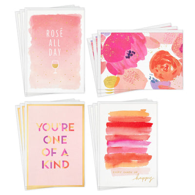 Hallmark blank cards boxed set with pink watercolor designs, brushstrokes, florals, gold foil accents, pack of 12
