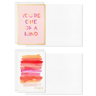 Hallmark blank cards boxed set with pink watercolor designs, brushstrokes, florals, gold foil accents, pack of 12