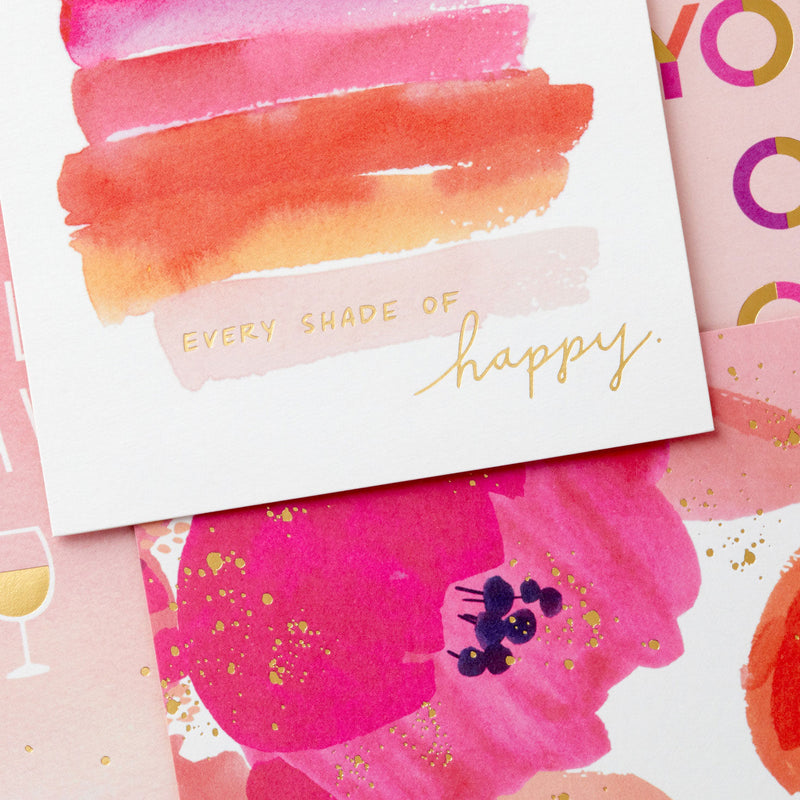 Hallmark blank cards boxed set with pink watercolor designs, brushstrokes, florals, gold foil accents, pack of 12