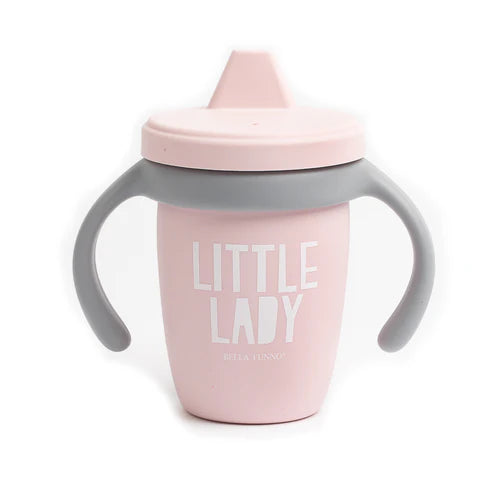 Bella Tunno Little Lady Happy Sippy Cup made of durable food-safe silicone with a soft spout, easy-grip handles, and a grow-with-me design to support your child&