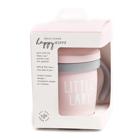 Bella Tunno Little Lady Happy Sippy Cup made of durable food-safe silicone with a soft spout, easy-grip handles, and a grow-with-me design to support your child&