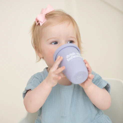 Bella Tunno Drink Up Buttercup Happy Sippy Cup made of durable food-safe silicone with removable handles, soft spout.