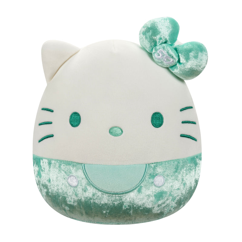8-inch Squishmallows Hello Kitty 50th Anniversary teal plush, soft and collectible.

