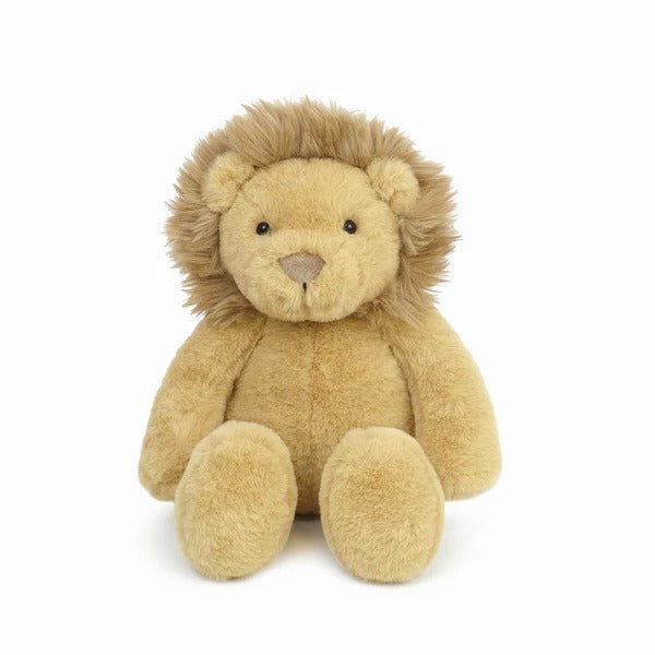 A 13-inch Mon Ami Goldie Lion plush toy with golden brown fur, a soft faux fur mane, and movable limbs for cuddles and play.