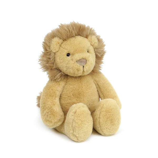 A 13-inch Mon Ami Goldie Lion plush toy with golden brown fur, a soft faux fur mane, and movable limbs for cuddles and play.