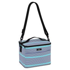 Sea Island Stripe lunch cooler with foam insulation, front pocket, and adjustable shoulder strap. Lightweight and perfect for meals on the go.