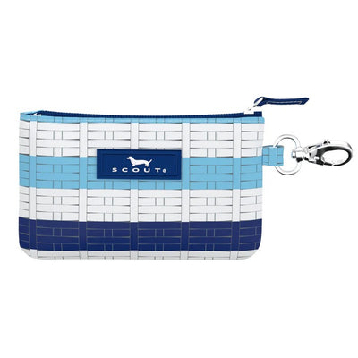 Late Bloomer IDKase card holder with key clasp, clear ID window, and slim design in water-resistant coated cotton.
