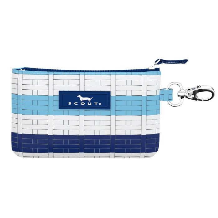 Late Bloomer IDKase card holder with key clasp, clear ID window, and slim design in water-resistant coated cotton.