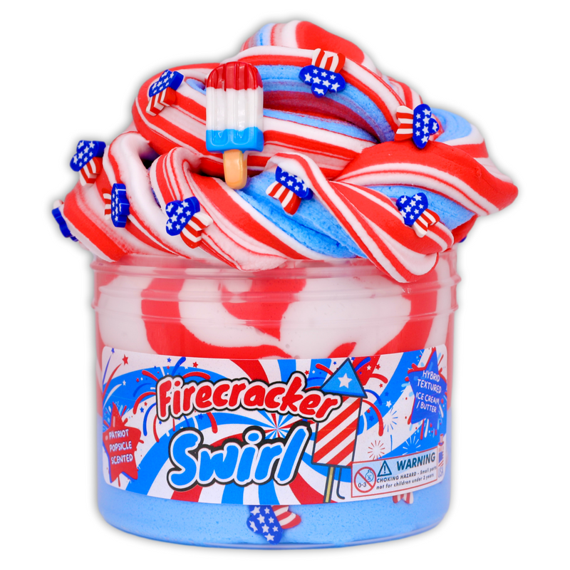 Red, white, and blue swirled slime with a crackling, festive scent, perfect for sensory play and celebrating summer or patriotic events.

