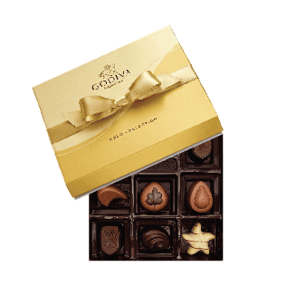 Assorted Chocolate Gold Gift Box, Gold Ribbon,  9 pc.