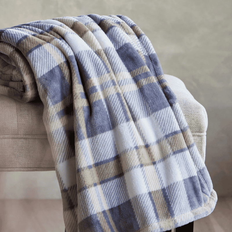 Plush Throw Blanket - Fireplace Plaid Neutral