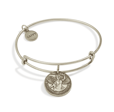 Silver bangle bracelet with a St. Michael medallion.
