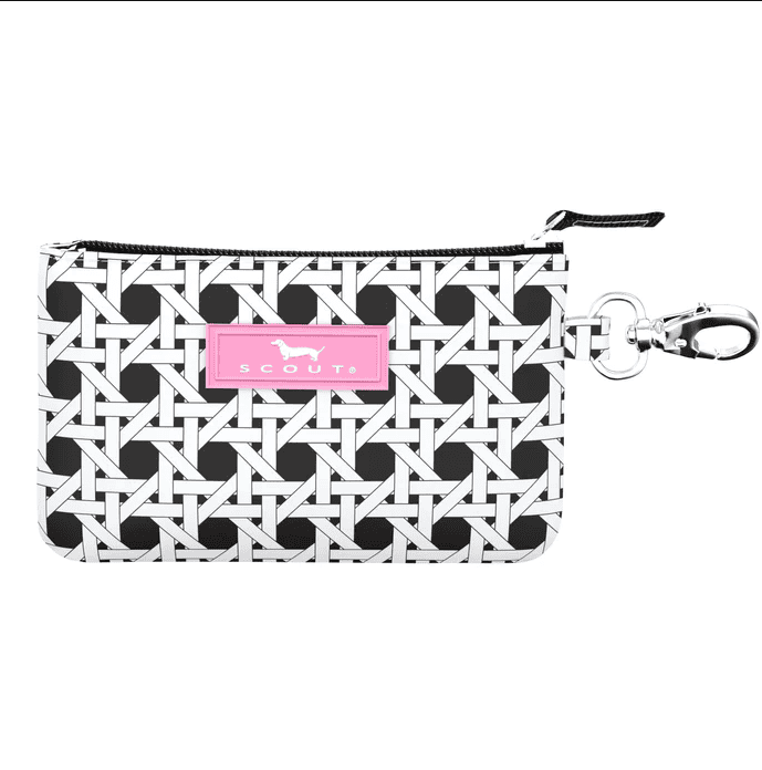 IDKase card holder in Cane Fonda pattern, slim water-resistant card case with key clasp and clear ID window