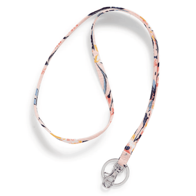 Vera Bradley Lanyard in Paradise Coral with key ring and badge clip, made from recycled cotton
