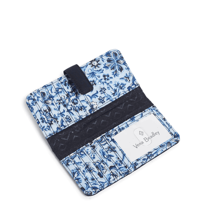 Vera Bradley RFID Finley Wallet in Classic Navy with zip pocket, 13 card slips, bill slips, ID window, and snap closure