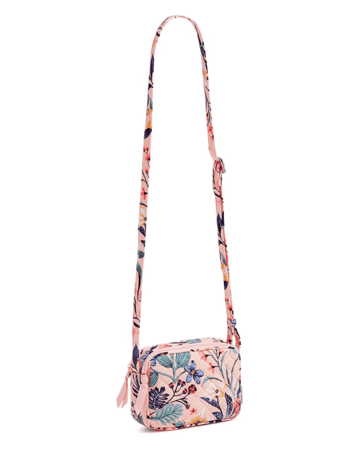 Vera Bradley Evie Mini Crossbody in Paradise Coral with two compartments and adjustable strap