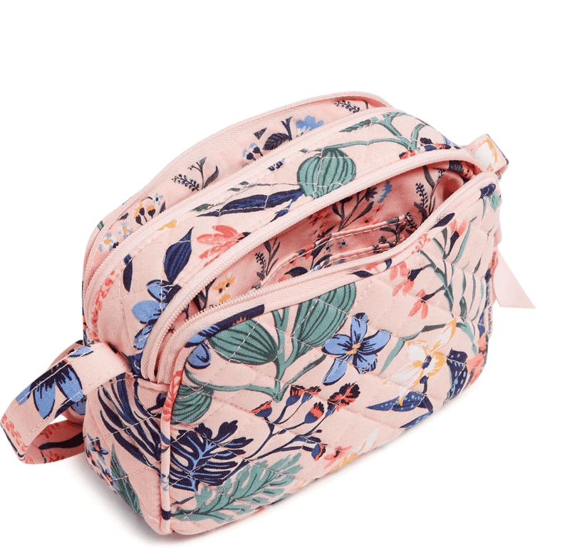 Vera Bradley Evie Mini Crossbody in Paradise Coral with two compartments and adjustable strap