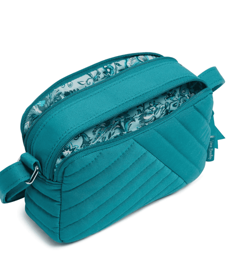 Vera Bradley Evie Mini Crossbody in Forever Green with two compartments and adjustable strap