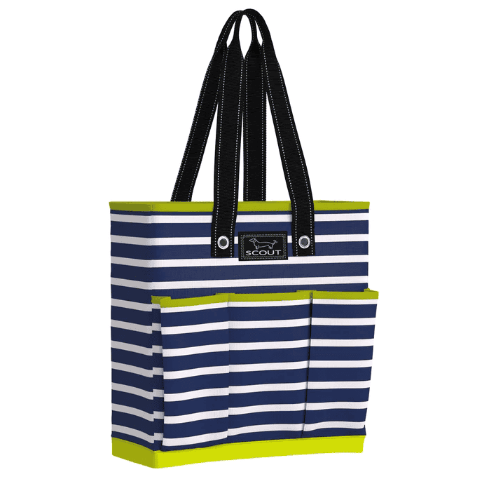 Navy blue pickleball bag with paddle pocket, front slip pockets, and zip-top design, durable 