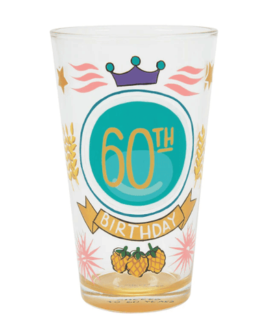 60th Birthday pint glass with crown and stars, hand-painted, holds 16 oz


