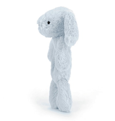 Blue plush rabbit with ring attached