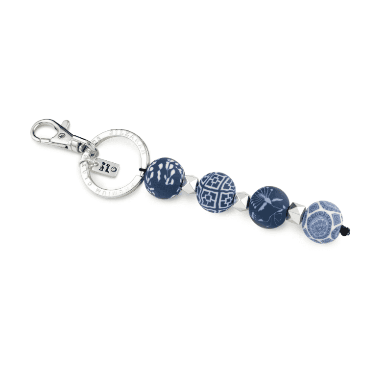 Blue 4-Ball Keychain with handcrafted clay beads, silver spacers, split ring, “Life is Good” charm, and lobster-claw clip.