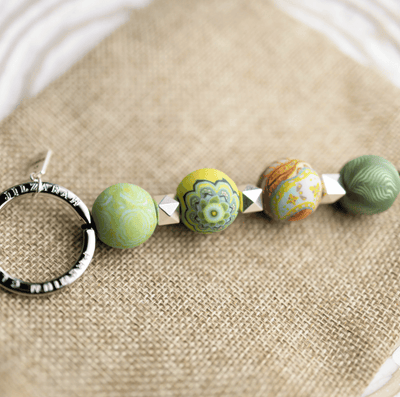 Green Fern 4-Ball Keychain with handmade clay beads, silver spacers, key ring, “Life is Good” charm, and lobster-claw clip.