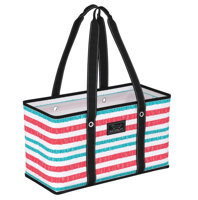 Cabana Boy large horizontal tote bag in Summer is Seer pattern, with wire-reinforced top rim, standing design