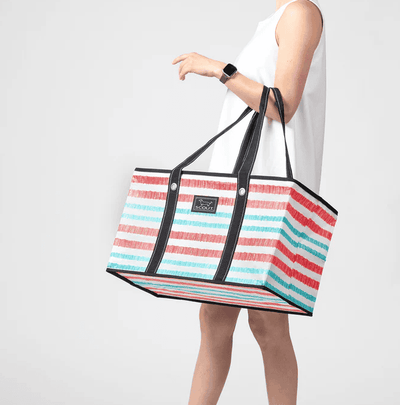 Cabana Boy large horizontal tote bag in Summer is Seer pattern, with wire-reinforced top rim, standing design