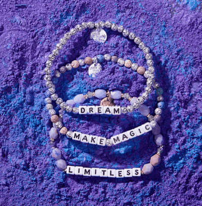 M/L bracelet with Limitless letter beads and galaxy-inspired marble beads, designed to activate inner strength and empower the wearer.
