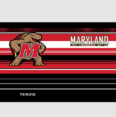 Tervis Maryland Terrapins 30oz Hype Stripes stainless steel tumbler with triple insulation and bold team graphics.

