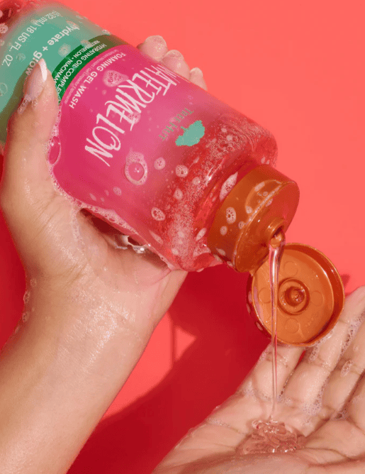 Tree Hut Watermelon Foaming Gel Wash bottle with pink and green design for hydrating body care


