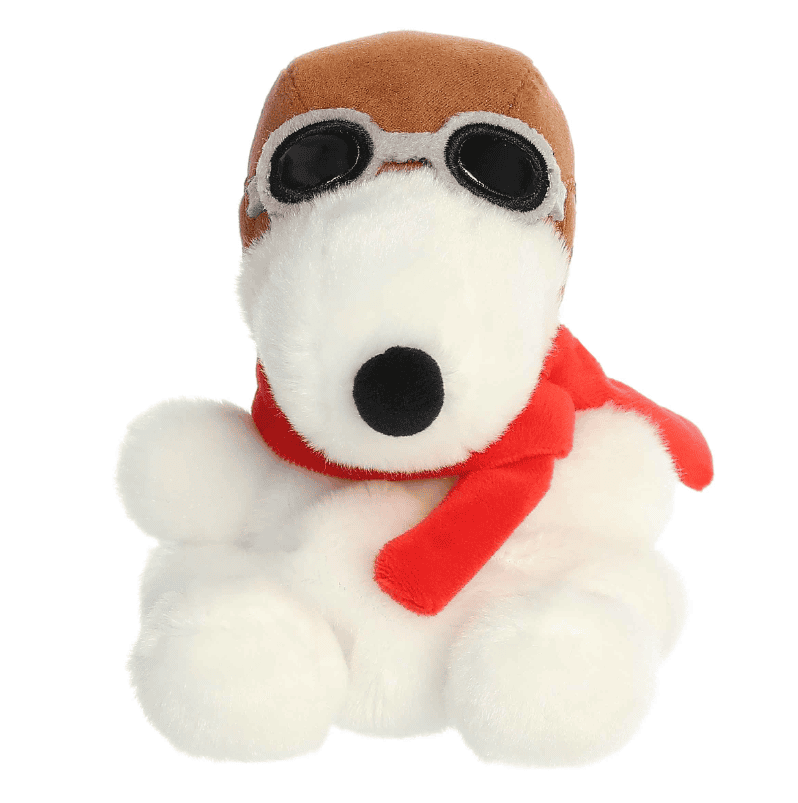 Flying Ace Palm Pal plush by Aurora, featuring Snoopy in his aviator gear as a soft, collectible pocket-sized Peanuts plush.