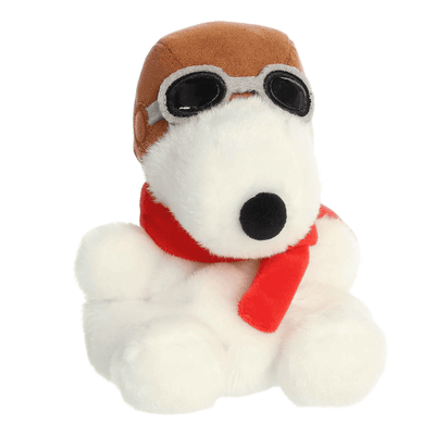 Flying Ace Palm Pal plush by Aurora, featuring Snoopy in his aviator gear as a soft, collectible pocket-sized Peanuts plush.