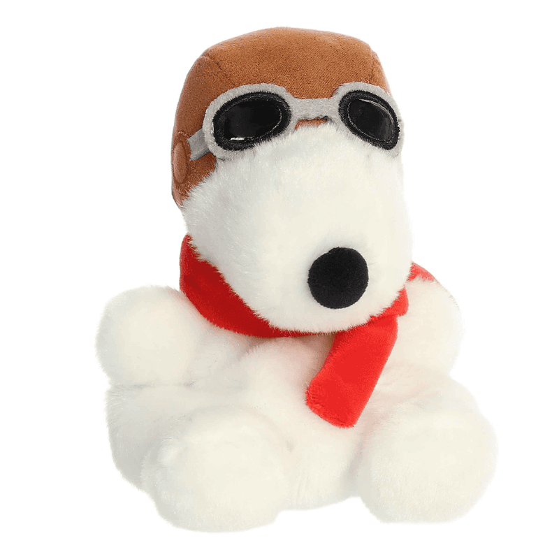 Flying Ace Palm Pal plush by Aurora, featuring Snoopy in his aviator gear as a soft, collectible pocket-sized Peanuts plush.