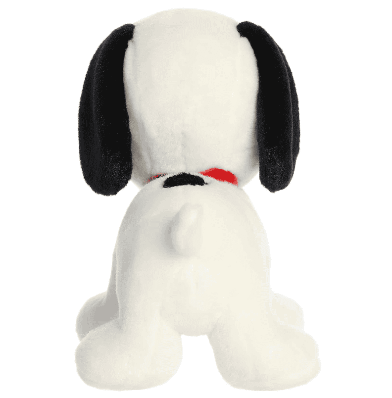 10-inch Standing Snoopy plush by Aurora with white fur, black ears, and red collar, standing upright in a classic Peanuts 