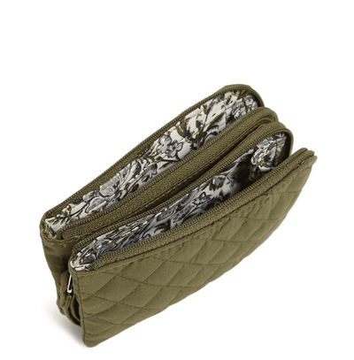 Climbing Ivy Green Vera Bradley RFID recycled cotton double zip ID case with key ring and ID window

