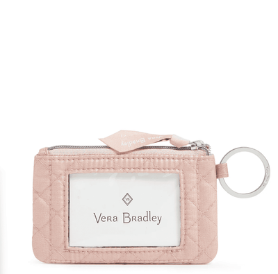 Rose Quartz Vera Bradley zip ID case with pearlized nylon window and key ring
