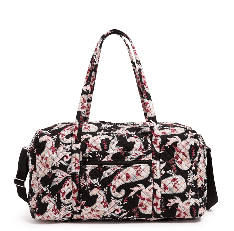Botanical Paisley large travel duffel bag with exterior and interior pockets and detachable strap.

