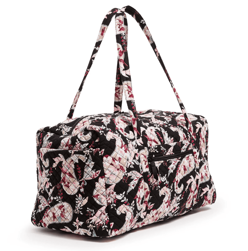 Botanical Paisley large travel duffel bag with exterior and interior pockets and detachable strap.