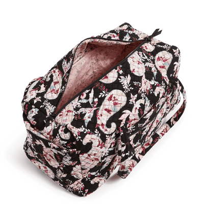 Botanical Paisley large travel duffel bag with exterior and interior pockets and detachable strap.
